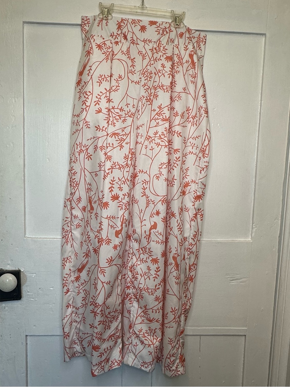 White and Coral/Orange Floral Women’s Wide Leg Pants with Pleats & Pockets